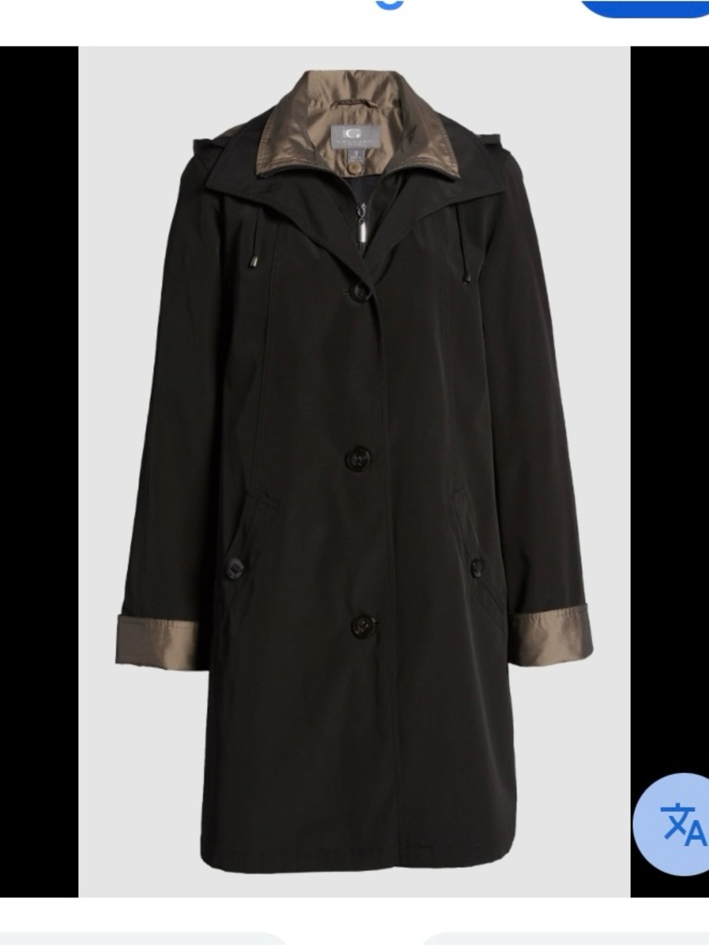 Gallery Black Long Trench Coat with Hood